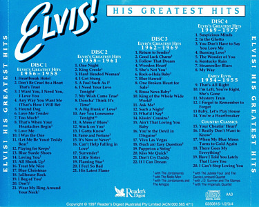 Elvis His Greatest Hits - Reader's Digest Australia 1996 - 0350815-1/2/3/4 - Elvis Presley CD