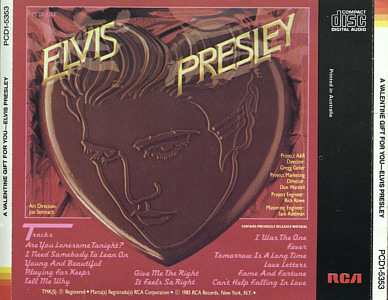 A Valentine For You - PCD1 5353 - Australia 1986 - Elvis Presley CD