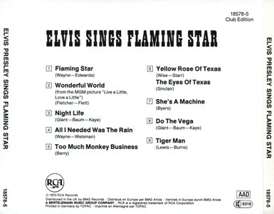 Elvis Sings Flaming Star - German Club Edition - BMG 18578-5 - Germany 1989