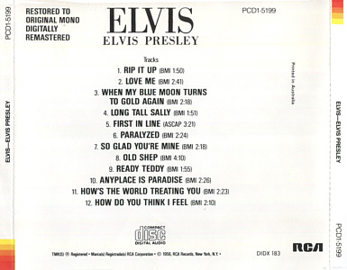 ELVIS - Australia 1985 - RCA PCD1-5199 - Elvis Presley CD