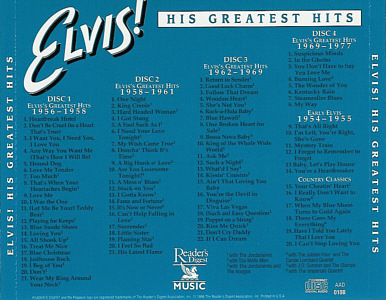Amazing Grace - Elvis Presley CD Elvis His Greatest Hits - Reader's Digest USA 1999 - RD7A-010 - Elvis Presley CD