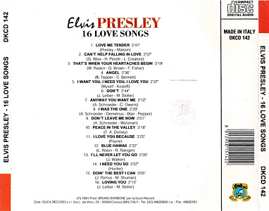 16 Love Songs (Duck Records) - Elvis Presley Various CDs