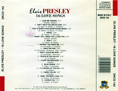 16 Love Songs (Duck Records) - Elvis Presley Various CDs