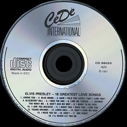 18 Greatest Love Songs - Denmark 1987 - CeDE International - Elvis Presley Various CDs