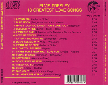 18 Greatest Love Songs (France)- Elvis Presley Various CDs