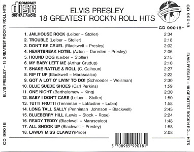 18 Greatest Rock 'n Roll Hits (WorldStarCollection WSC 99018) - Elvis Presley Various CDs