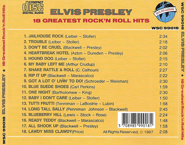 18 Greatest Rock 'n Roll Hits (WorldStarCollection WSC 99018 - Japan) - Elvis Presley Various CDs
