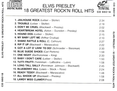 18 Greatest Rock 'n Roll Hits (CéDé International CD 66018) - Elvis Presley Various CDs