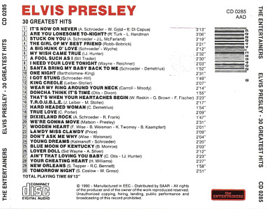 Elvis Presley Various CDs 30 Greatest Hits (CZ) - Elvis Presley Various CDs