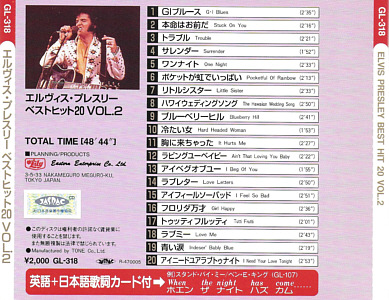 Elvis Presley Various CDs Best Hits 20 - The Best Of Elvis Presley Volume 2 - Lily GL-318 - Elvis Presley Various CDs