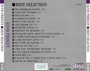 Elvis Presley Best Selection (Echo Industry Co., Ltd. VC-3005) Japan 1989 - Elvis Presley Various CDs