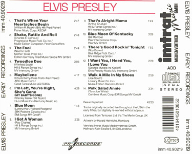 Elvis Presley Various CDs Early Recordings (Imtrat PR Records imm 40.90219 - Germany 1994) - Elvis Presley Various CDs