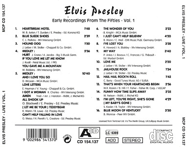 Elvis Presley Various CDs Early Recordings From The Fifties - Germany 1991 - Elvis Presley Various CDs