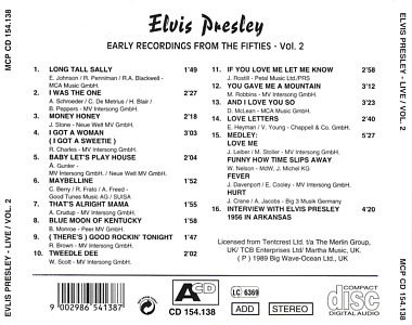 Elvis Presley Various CDs Early Recordings From The Fifties - Germany 1991 - Elvis Presley Various CDs