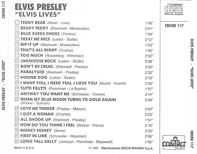 Elvis Presley Various CDs Elvis Presley “ELVIS LIVES”- 1987 - Contact CDCON 117 - Elvis Presley Various CDs