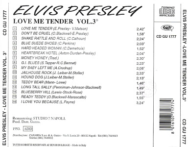 Elvis Presley Vol. 3  Love Me Tender - Gulp 1993 - Elvis Presley Various CDs