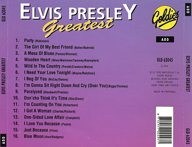 Elvis Presley Greatest (Goldies GLD 63045)- Elvis Presley Various CDs
