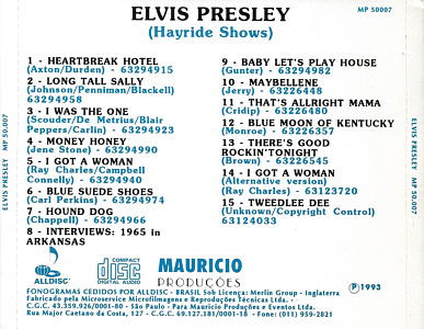 Elvis Presley Hayride Shows (Alldisc MP 50.007 Brazil 1993) - Elvis Presley Various CDs