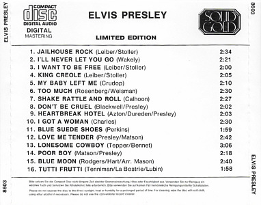 Greatest  Hits -  Solid Gold CD SG 8603 - Germany 1986 - Elvis Presley Various CDs