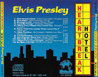 Heartbreak Hotel (World Music CD 88005)- Elvis Presley Various CDs