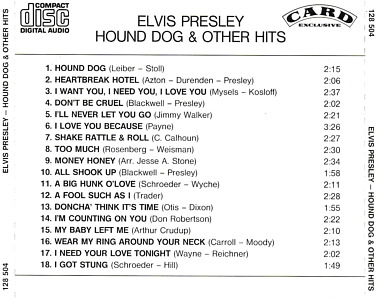 Hound Dog & Other Hits (Card Exclusive CD 128 504)- Elvis Presley Various CDs