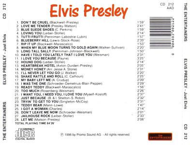 Just Elvis (The Entertainers) Germany - Elvis Presley Various CDs