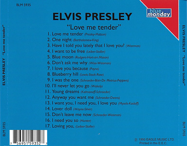 Love Me Tender (Blue Monday BLM 5935) 1993 - Elvis Presley Various CDs