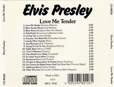 Love Me Tender Take Off CD 80126 - Elvis Presley Various CDs