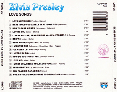 Love Songs (Lotus 1990) - Elvis Presley Various CDs