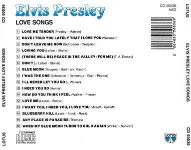 Love Songs (Lotus 1989) - Elvis Presley Various CDs