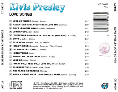 Love Songs (Lotus 1994) - Elvis Presley Various CDs