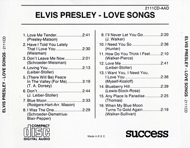 Love Songs (Success 1987) - Elvis Presley Various CDs