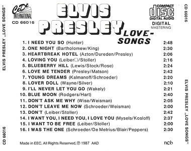 Love Songs (CeDE International)- Elvis Presley Various CDs