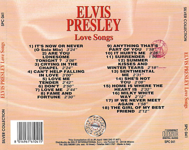 Love Songs - Silver Collection (DIG IT International Italy 1995) - Elvis Presley Various CDs