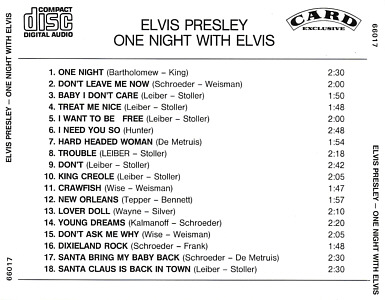 One Night With Elvis (CD International CD 66017 - 1987) - Elvis Presley Various CDs