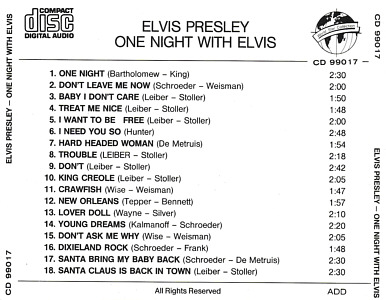 One Night With Elvis (World Star Collection WSC 99017) - Elvis Presley Various CDs