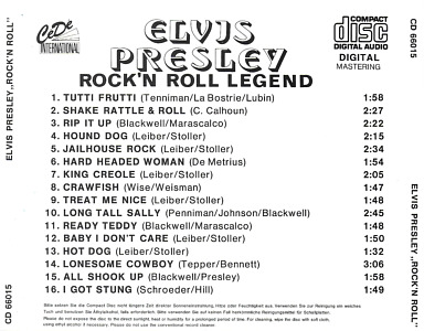 Rock 'N Roll Legend (CD International CD 66015 - 1986) - Elvis Presley Various CDs