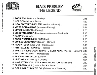 The Legend (CéDé International CD 66024) - Elvis Presley Various CDs