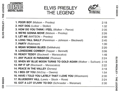 The Legend (CD International CD 66024) - Elvis Presley Various CDs