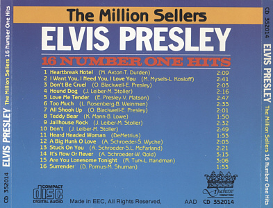 The Million Sellers - 16 Number One Hits - Duchesse Israel 1988 - Elvis Presley Various CDs