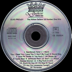 Elvis Presley Various CDs The Million Sellers - 16 Number One Hits - Duchesse Israel 1988 - Elvis Presley Various CDs