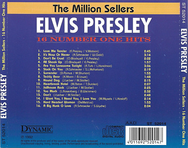 The Million Sellers - 16 Number One Hits - Dynamic ST 52014  Germany 1992 - Elvis Presley Various CDs