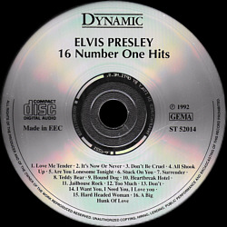 Elvis Presley Various CDs The Million Sellers - 16 Number One Hits - Dynamic ST 52014 Germany 1992 - Elvis Presley Various CDs