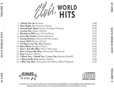 World Hits 5 CD Box - Elvis Presley Various CDs 