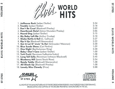 World Hits 5 CD Box - Elvis Presley Various CDs 