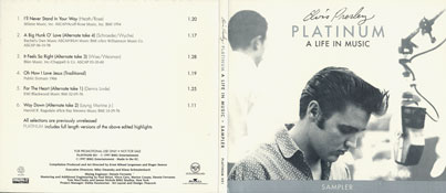 Platinum A Life In Music Sampler - 001 - Elvis Presley Promotional CD