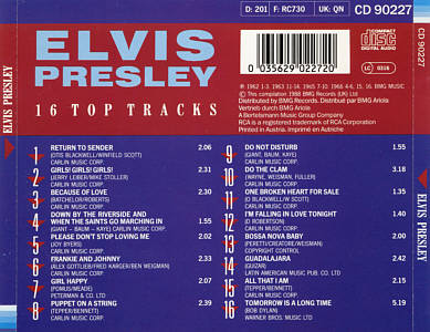 16 Top Tracks (Refelections) - BMG CD 90227 - Austria 1988 - Elvis Presley CD