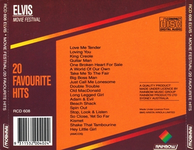 20 Favourite Hits - Elvis Movie Festival - BMG RCD 608 - Australia 1989 - Elvis Presley CD