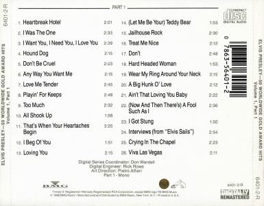 Back insert CD 1 - 50 Worldwide Gold Hits: Volume 1, Parts 1 & 2 - BMG 6401-2-R - USA 1988