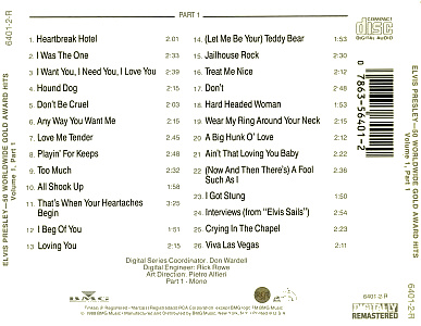 Back insert CD 1 - 50 Worldwide Gold Hits: Volume 1, Parts 1 & 2 - BMG 6401-2-R - USA 1992